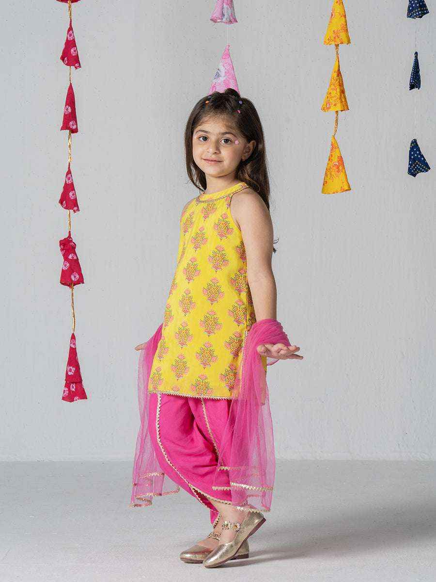 Gulaabo Charm Yellow & Pink Patiala Kurta Set